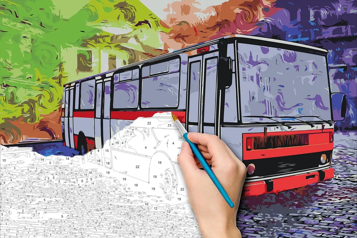 Paint by numbers - picture of a veteran bus