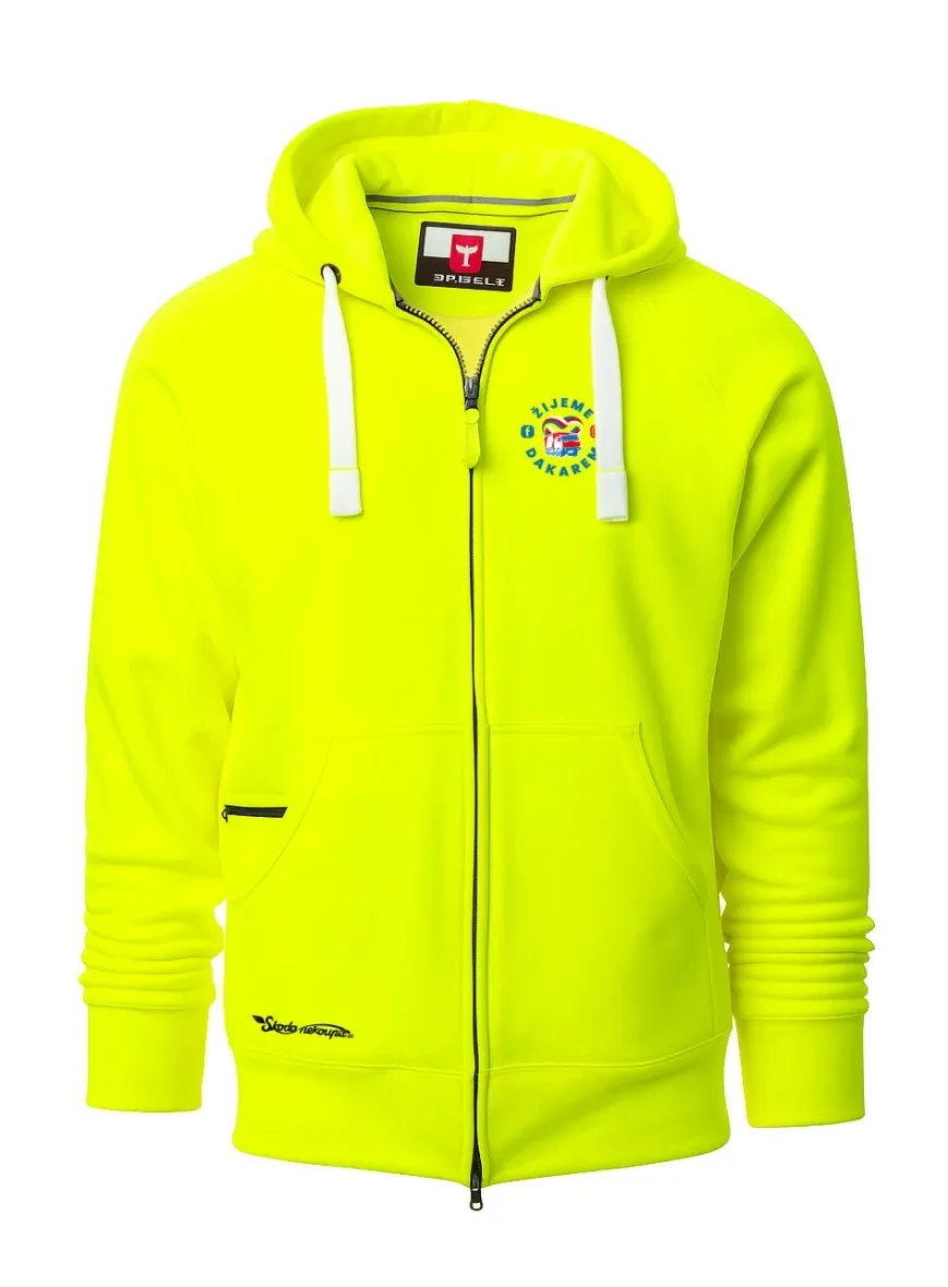 Fluorescent men's hoodie Live Dakar with hood and zipper