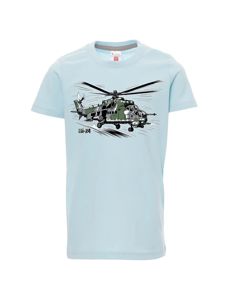 Pale blue children´s T-shirt Helicopter Mi-24