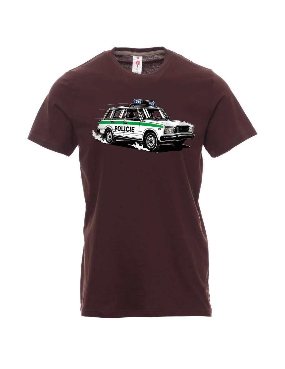 Dark brown men´s T-shirt Car VAZ 2104 POLICE