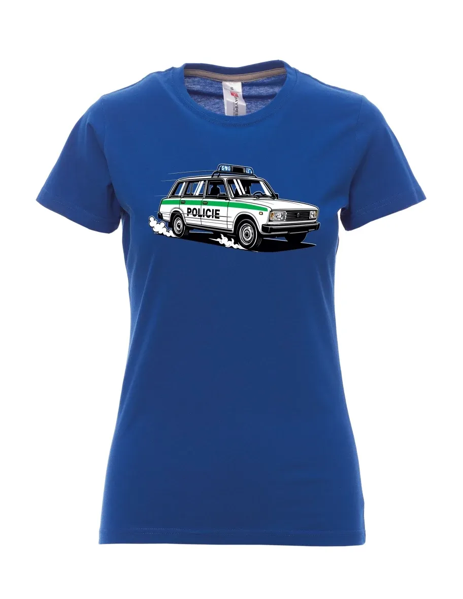 Royal blue women´s T-shirt Car VAZ 2104 POLICE