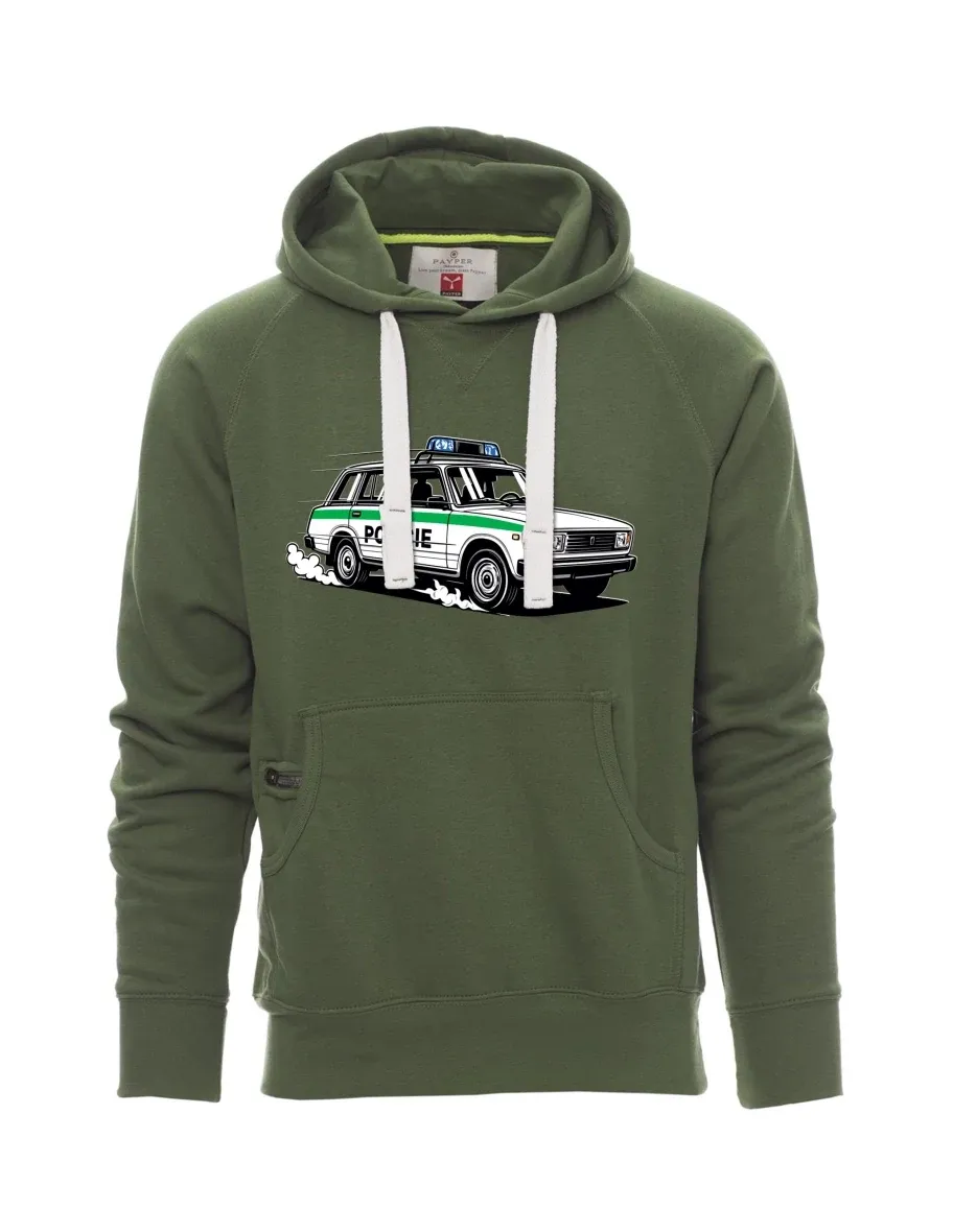 Dark green men´s sweatshirt Car VAZ 2104 POLICE