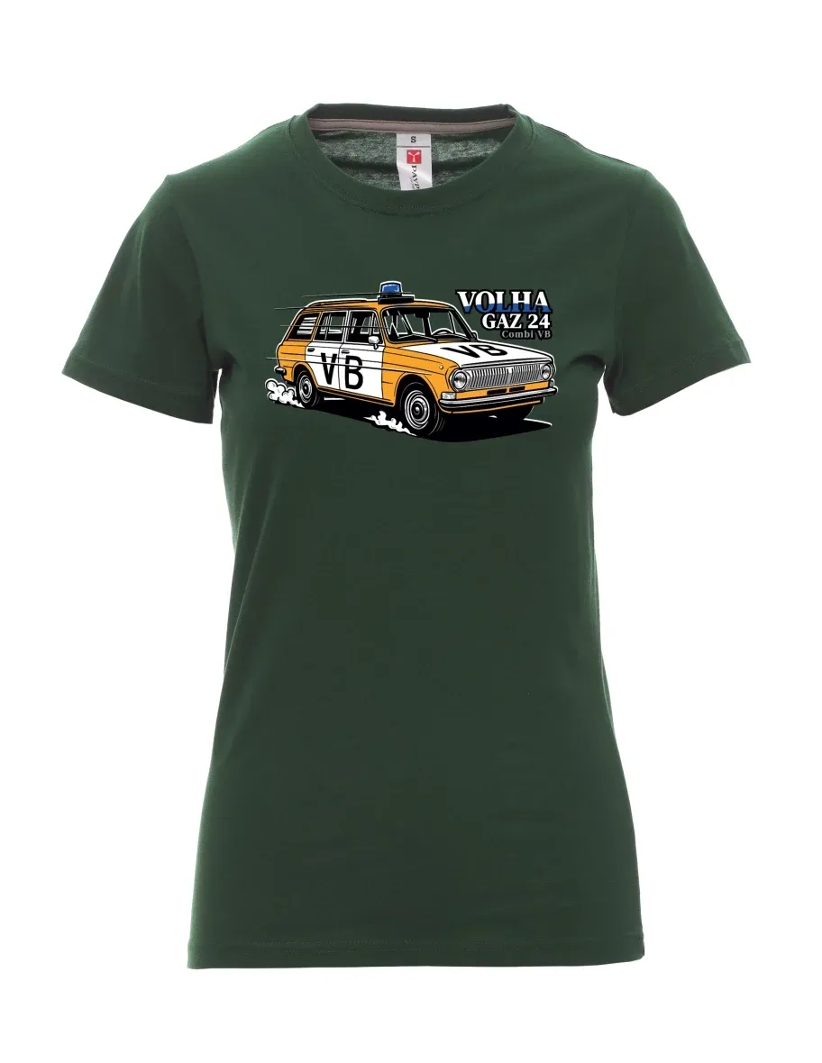 Dark green women´s T-shirt Car Volga GAZ 24 VB