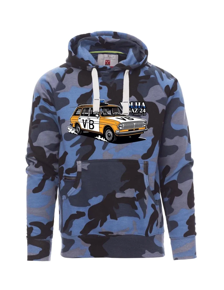 Camouflage blue men´s sweatshirt Car Volga GAZ 24 VB