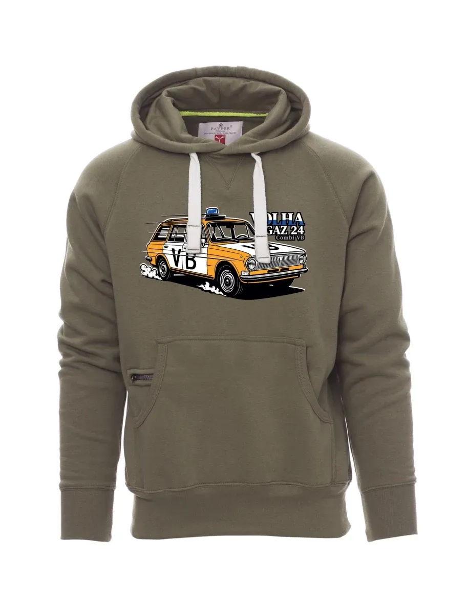 Khaki men´s sweatshirt Car Volga GAZ 24 VB