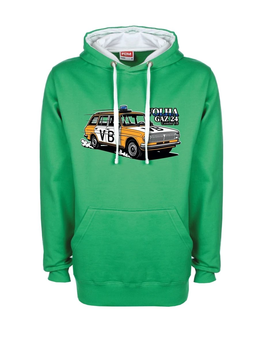 White-green sweatshirt Car Volga GAZ 24 VB
