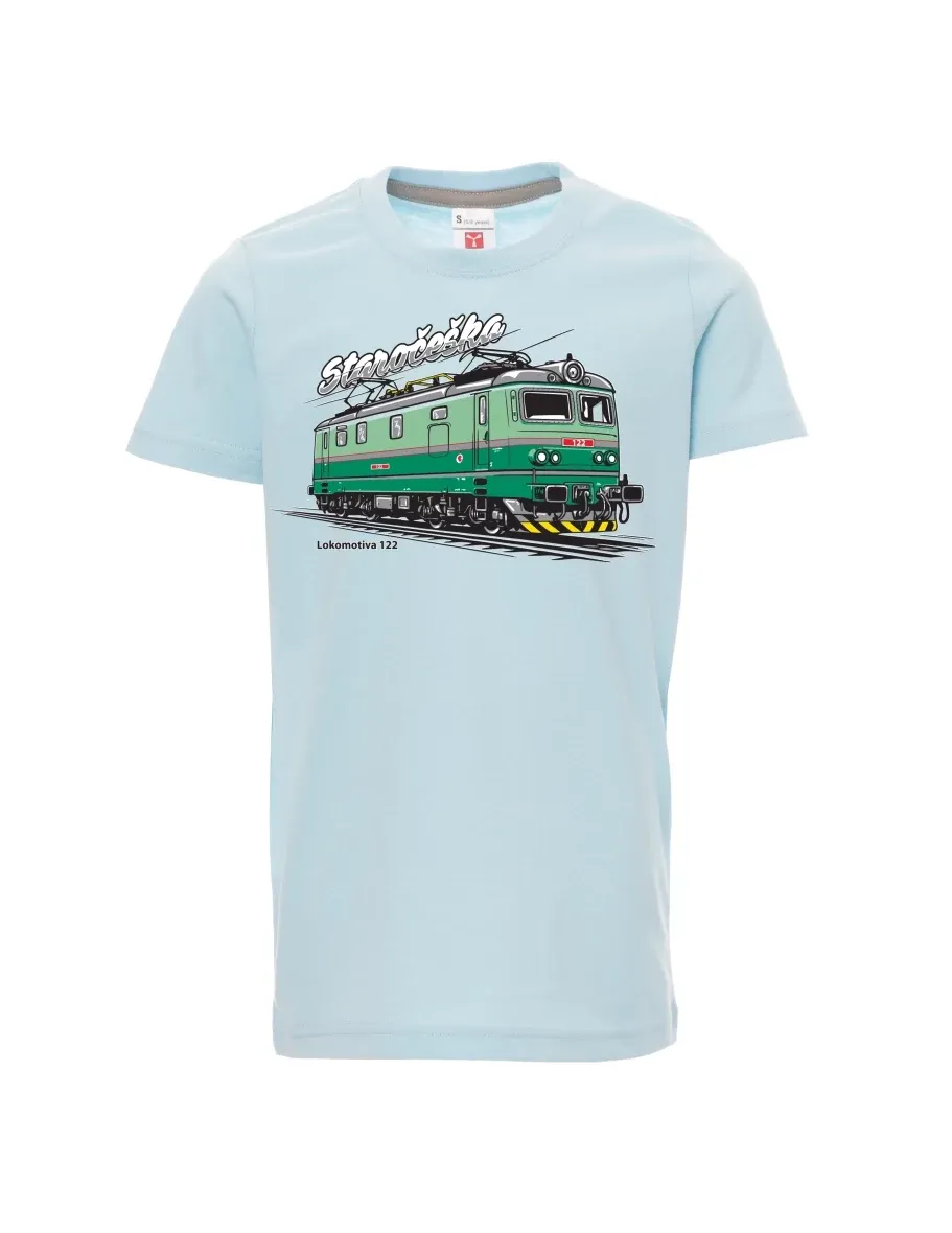 Pale blue children´s T-shirt Locomotive 122 “Staročeška”