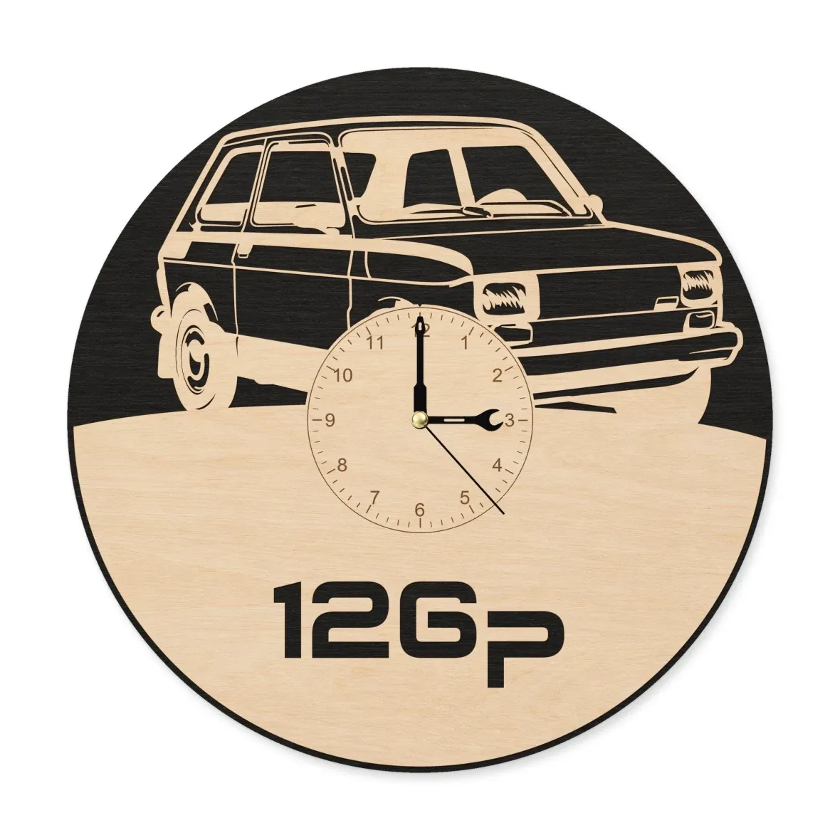 Wooden wall clock with a Maluch 126p design
