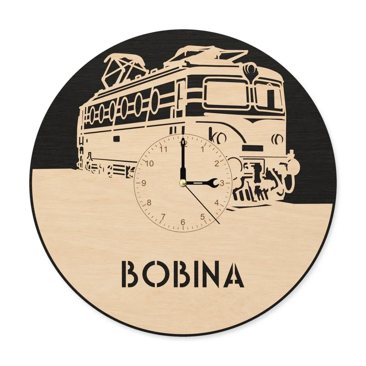 Wooden wall clock with a ‘Bobina’ locomotive design (140)