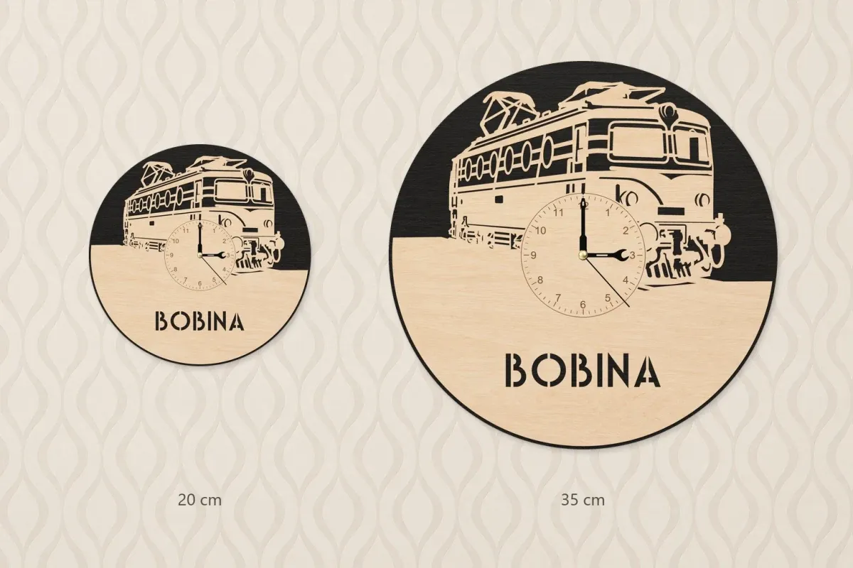 Wooden wall clock with a ‘Bobina’ locomotive design (140)
