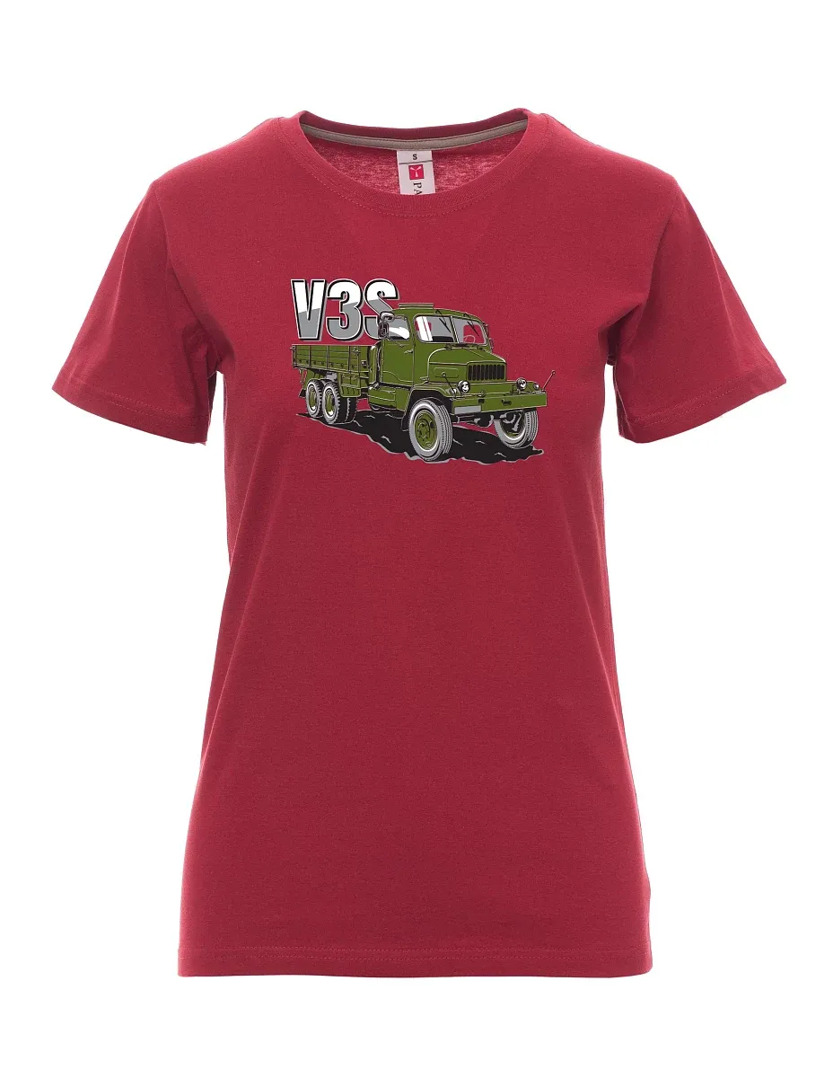 Burgundy women´s T-shirt Truck V3S Flatbed truck