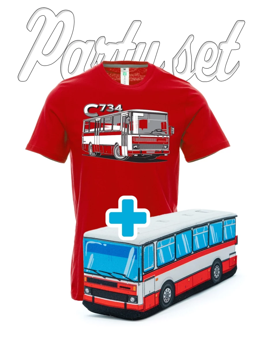 Party set t-shirts with a plush toy on the motifs Bus