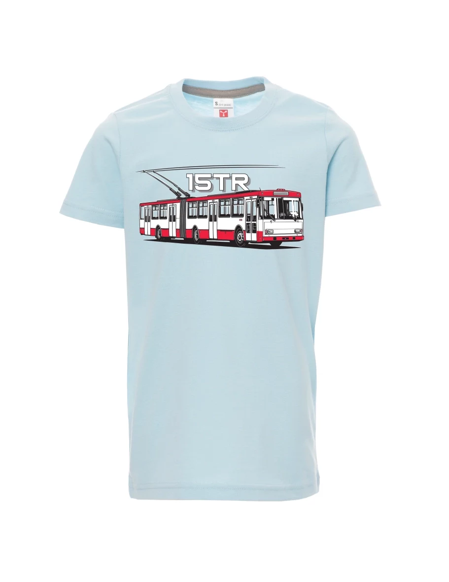 Pale blue children´s T-shirt Trolleybus 15TR