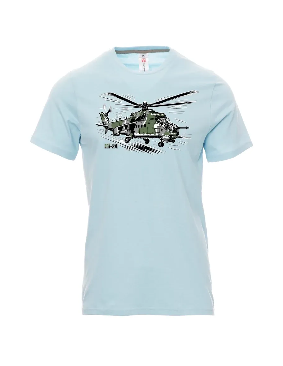Pale blue men´s T-shirt Helicopter Mi-24