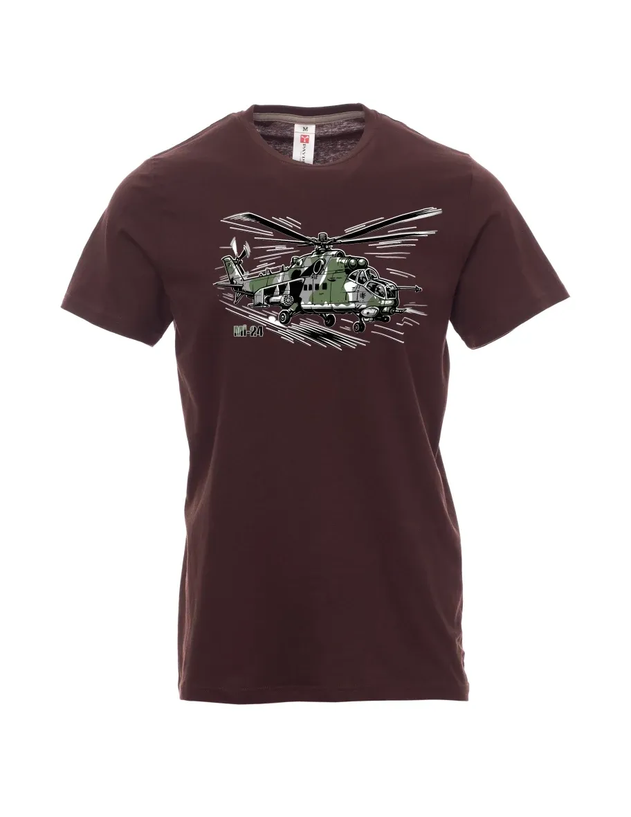 Dark brown men´s T-shirt Helicopter Mi-24