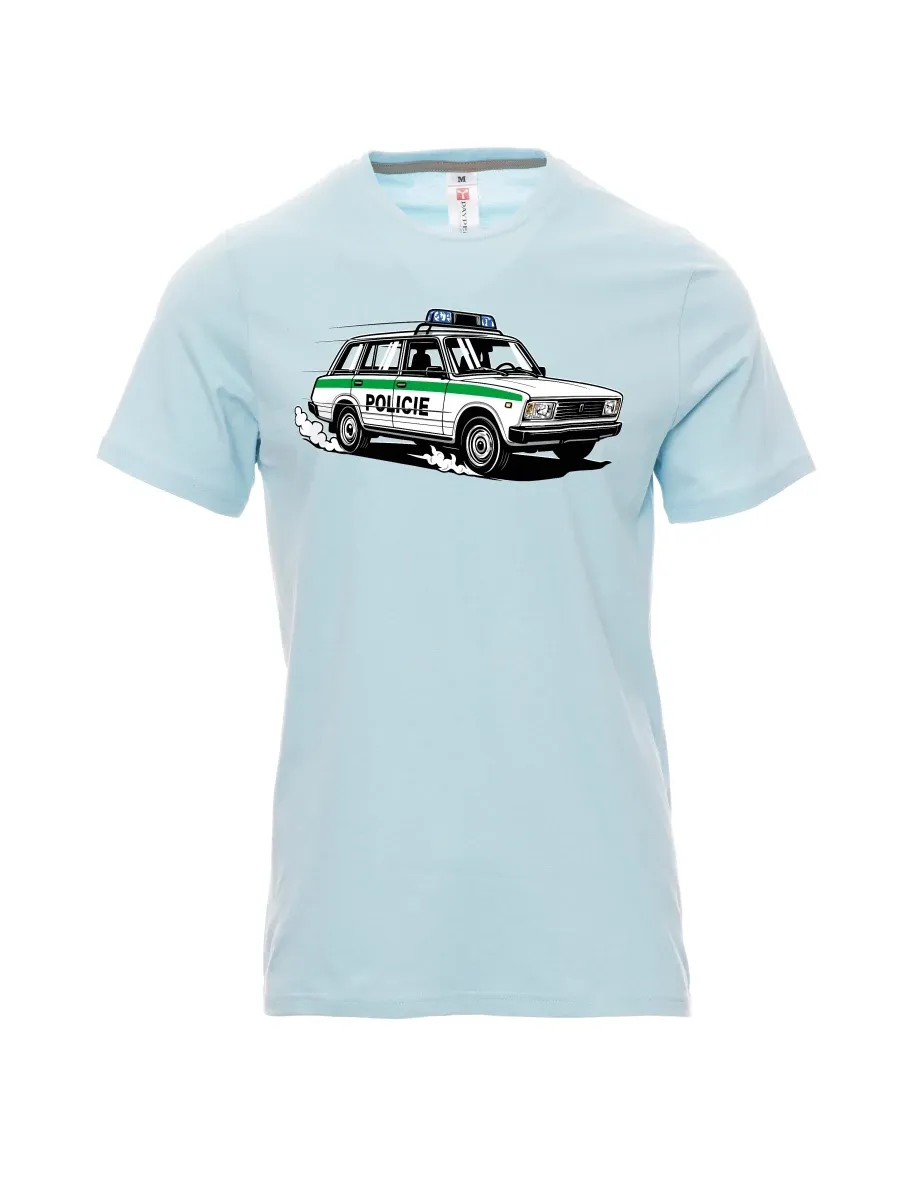 Pale blue men´s T-shirt Car VAZ 2104 POLICE
