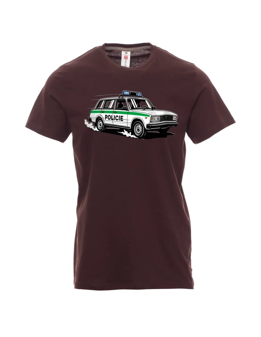 Dark brown men´s T-shirt Car VAZ 2104 POLICE