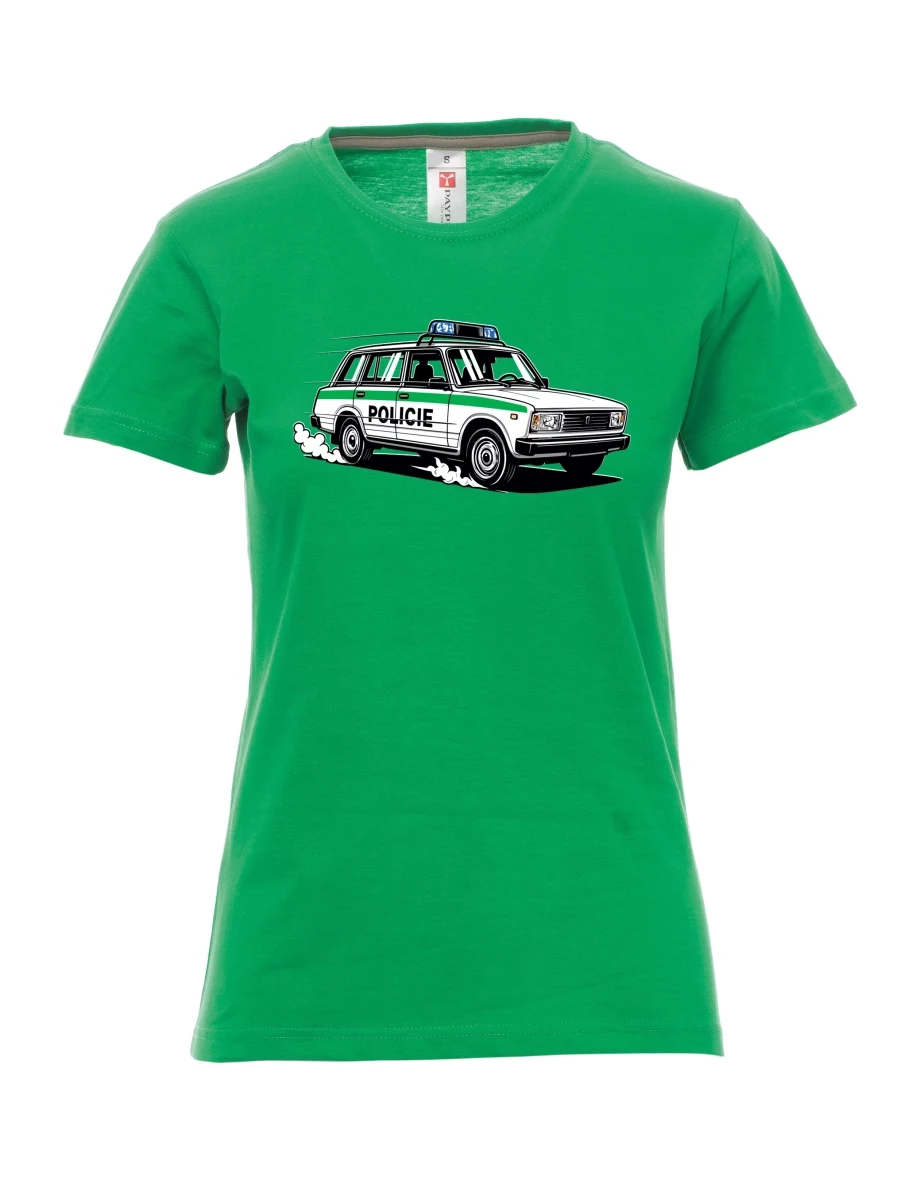 Green women´s T-shirt Car VAZ 2104 POLICE