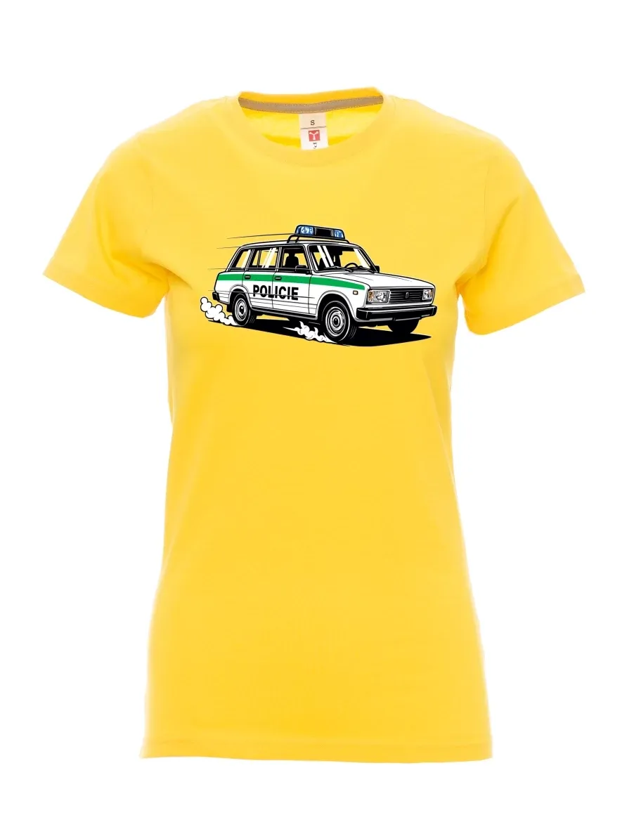 Yellow women´s T-shirt Car VAZ 2104 POLICE