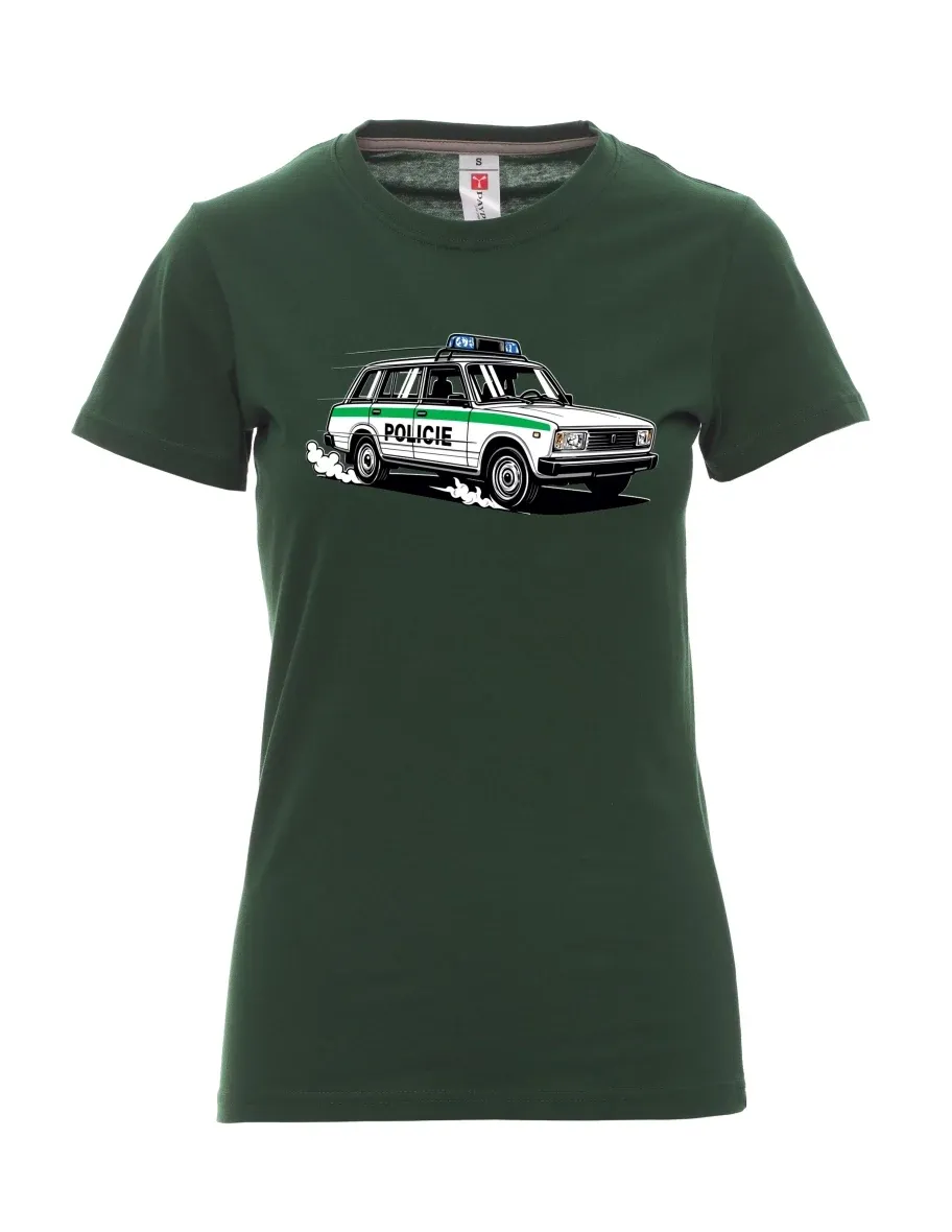 Dark green women´s T-shirt Car VAZ 2104 POLICE