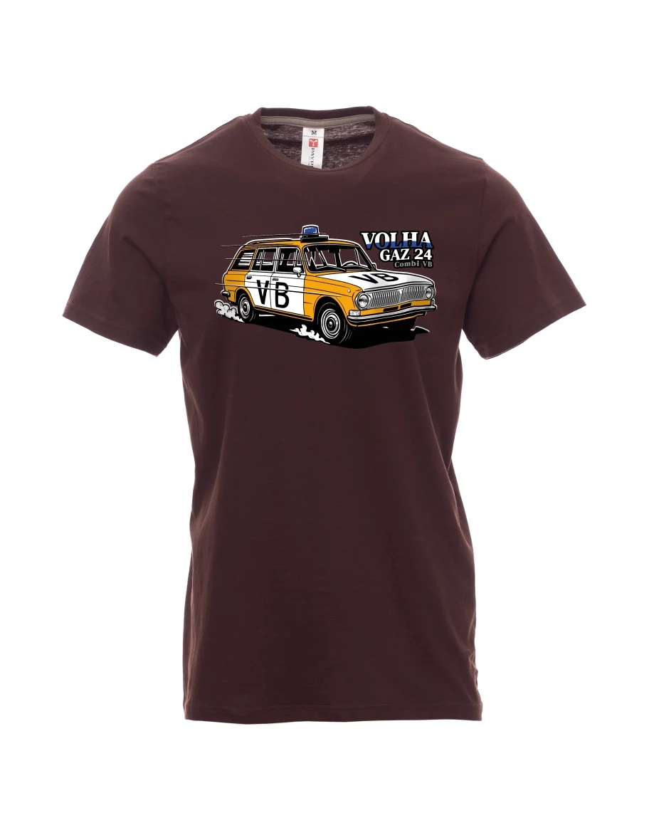 Dark brown men´s T-shirt Car Volga GAZ 24 VB
