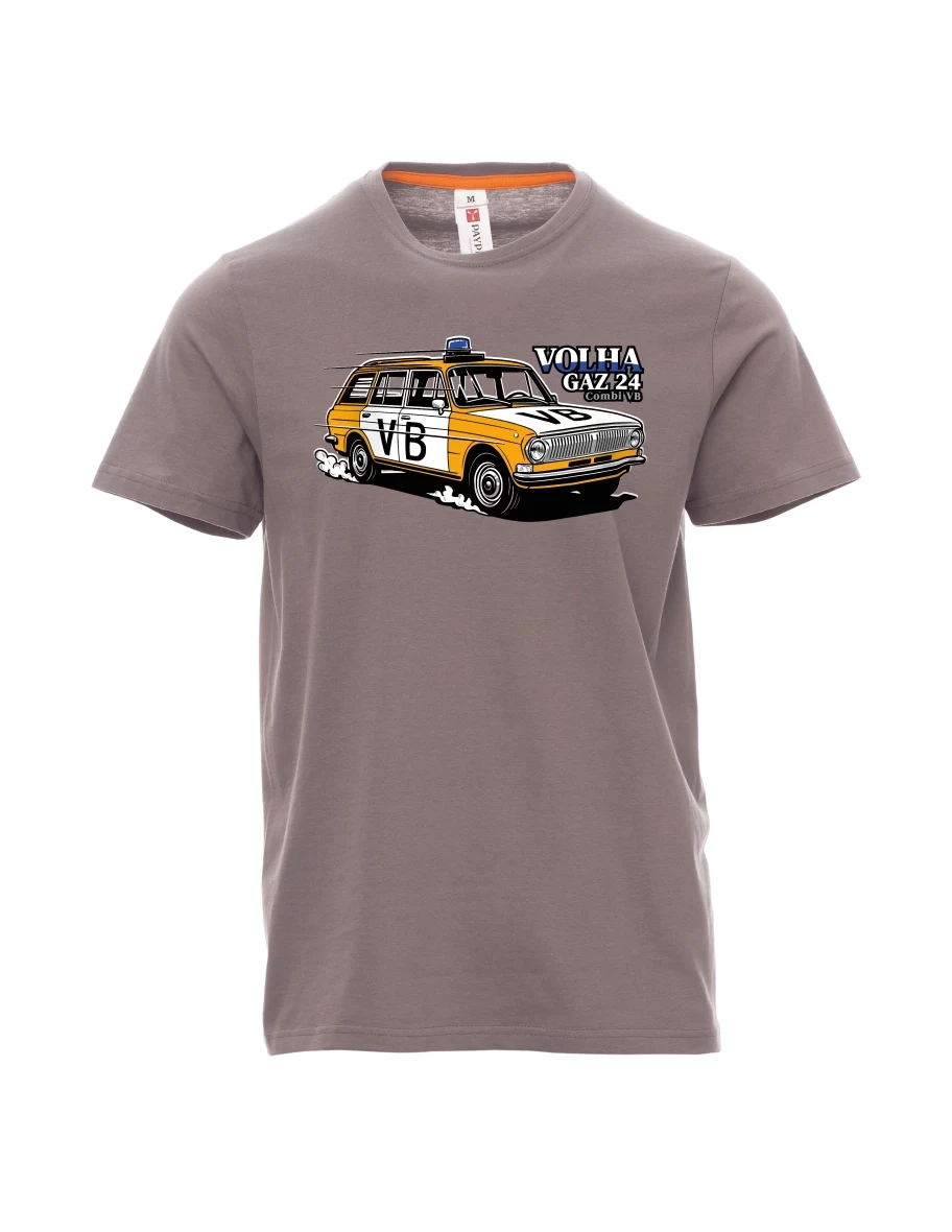 Steel gray men´s T-shirt Car Volga GAZ 24 VB