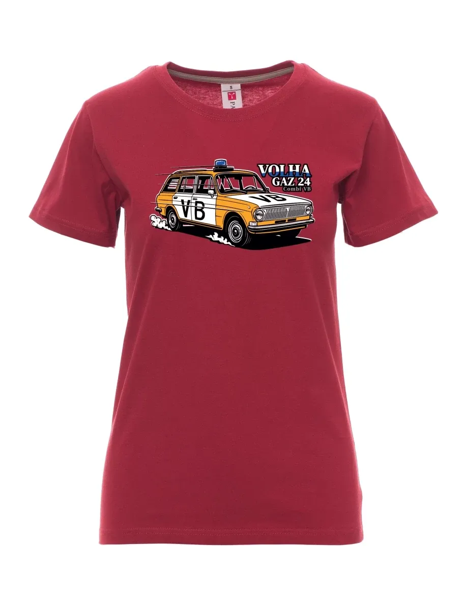 Burgundy women´s T-shirt Car Volga GAZ 24 VB
