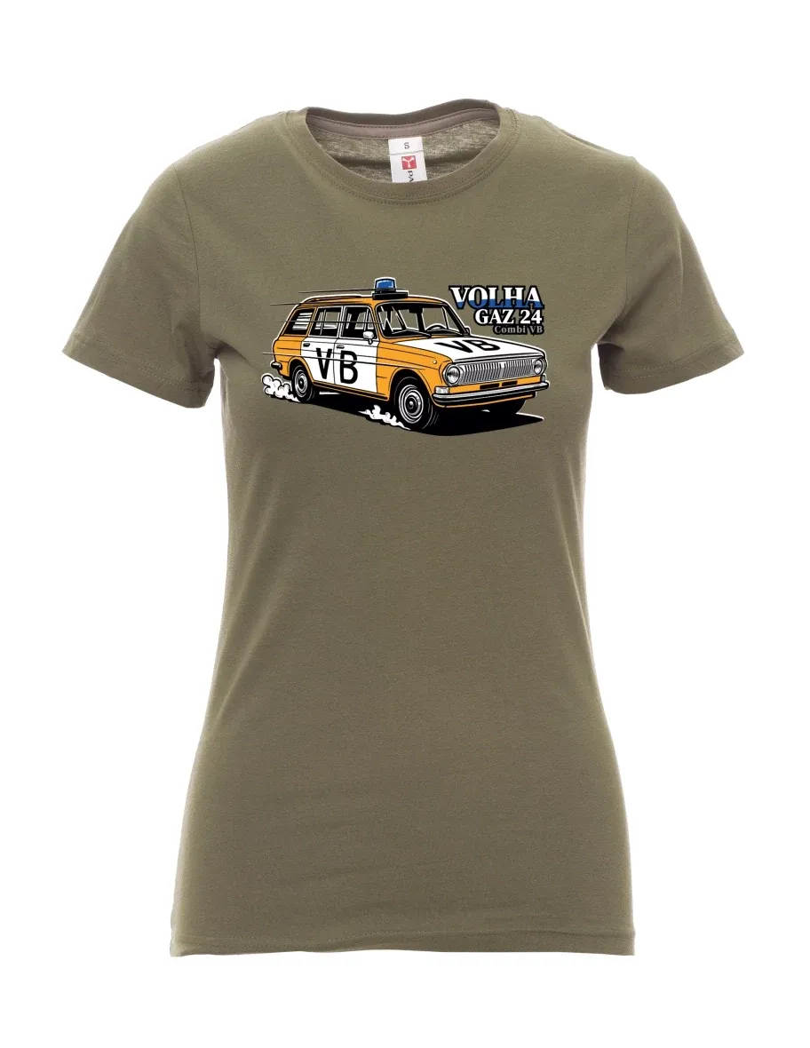 Khaki women´s T-shirt Car Volga GAZ 24 VB