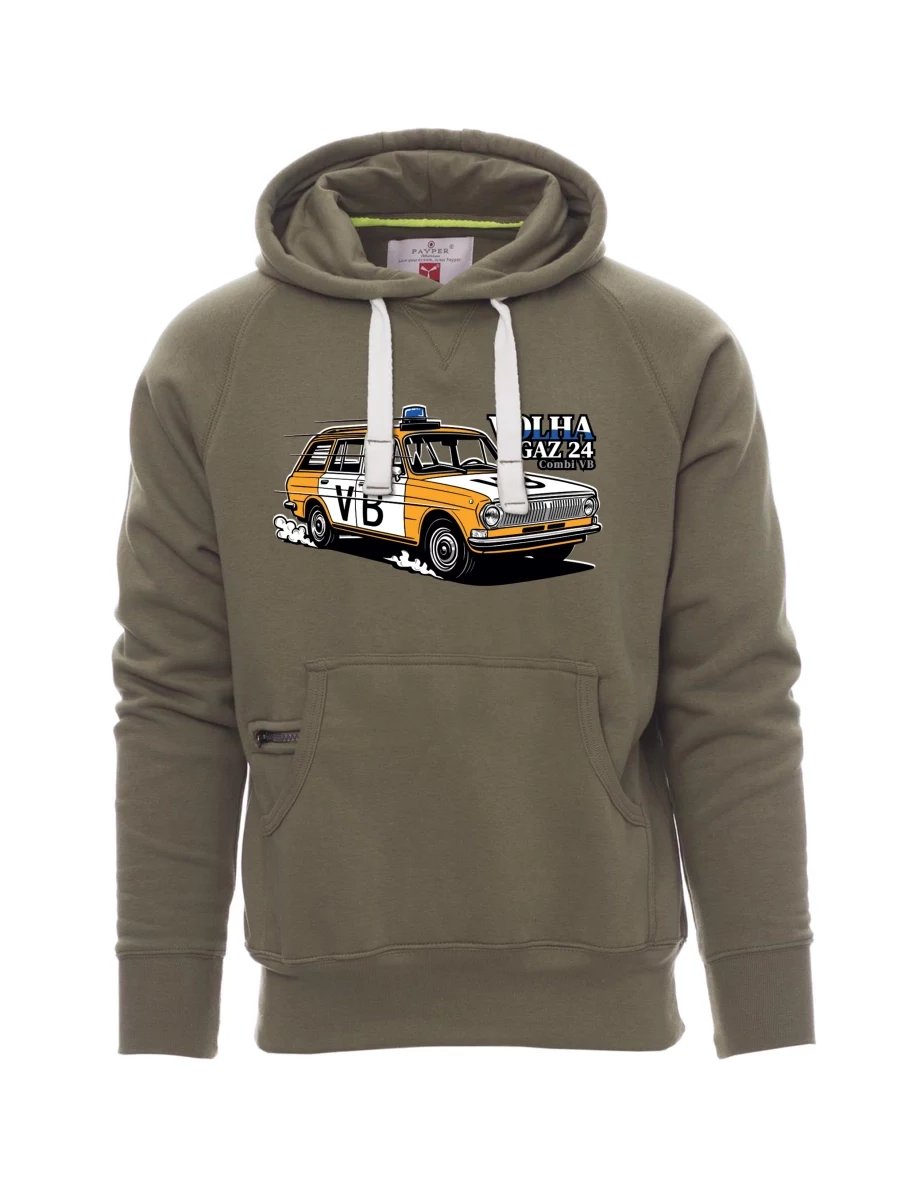 Khaki men´s sweatshirt Car Volga GAZ 24 VB