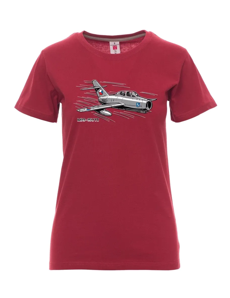Burgundy women´s T-shirt Aircraft MiG-15UTI