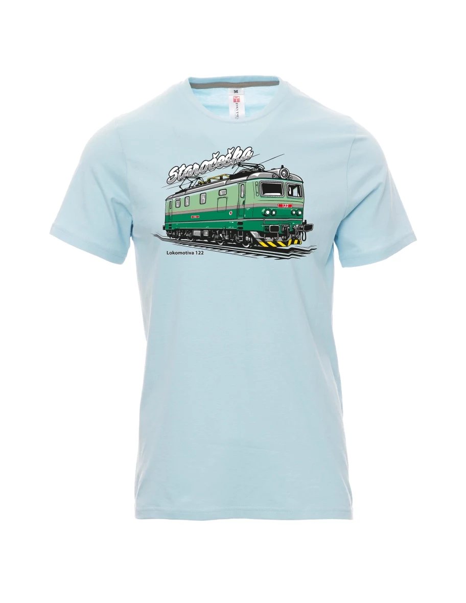 Pale blue men´s T-shirt Locomotive 122 “Staročeška”