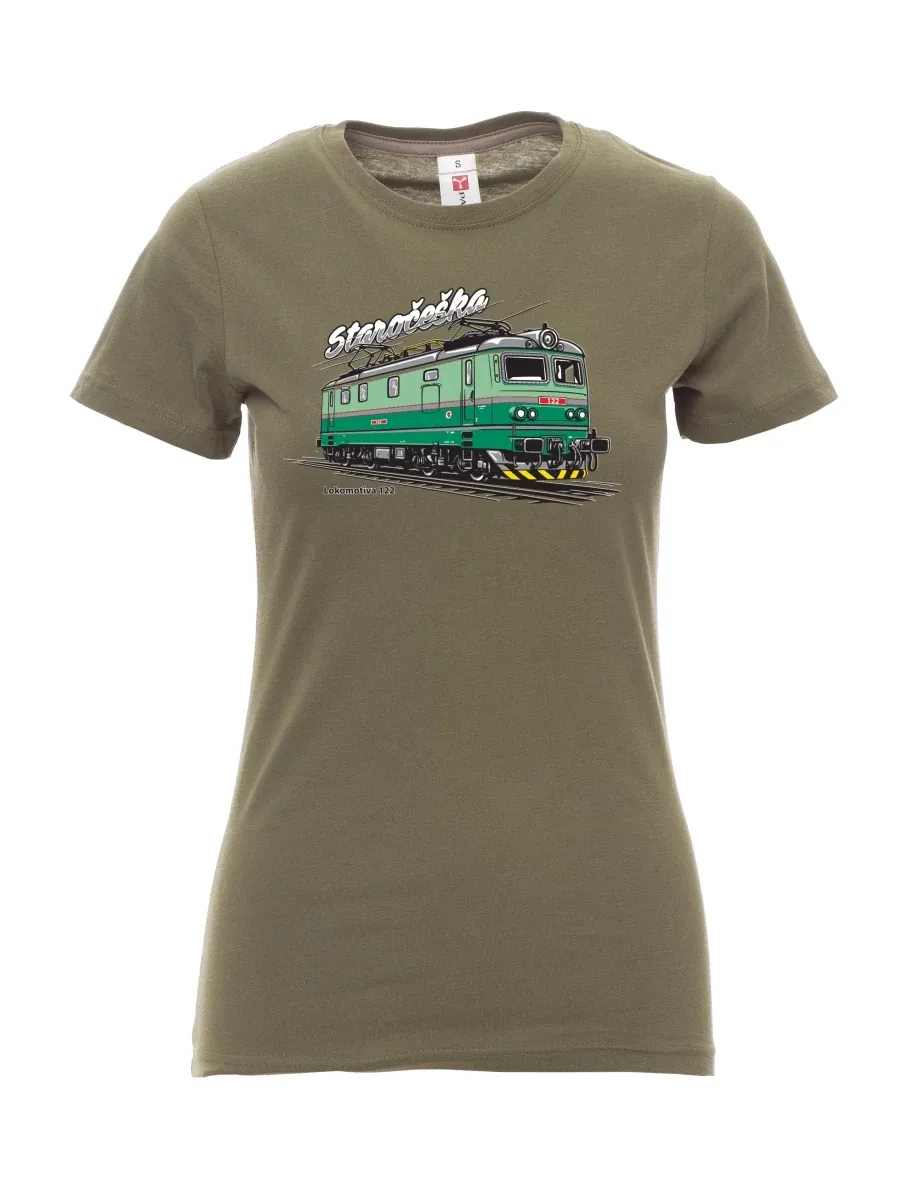 Khaki women´s T-shirt Locomotive 122 “Staročeška”